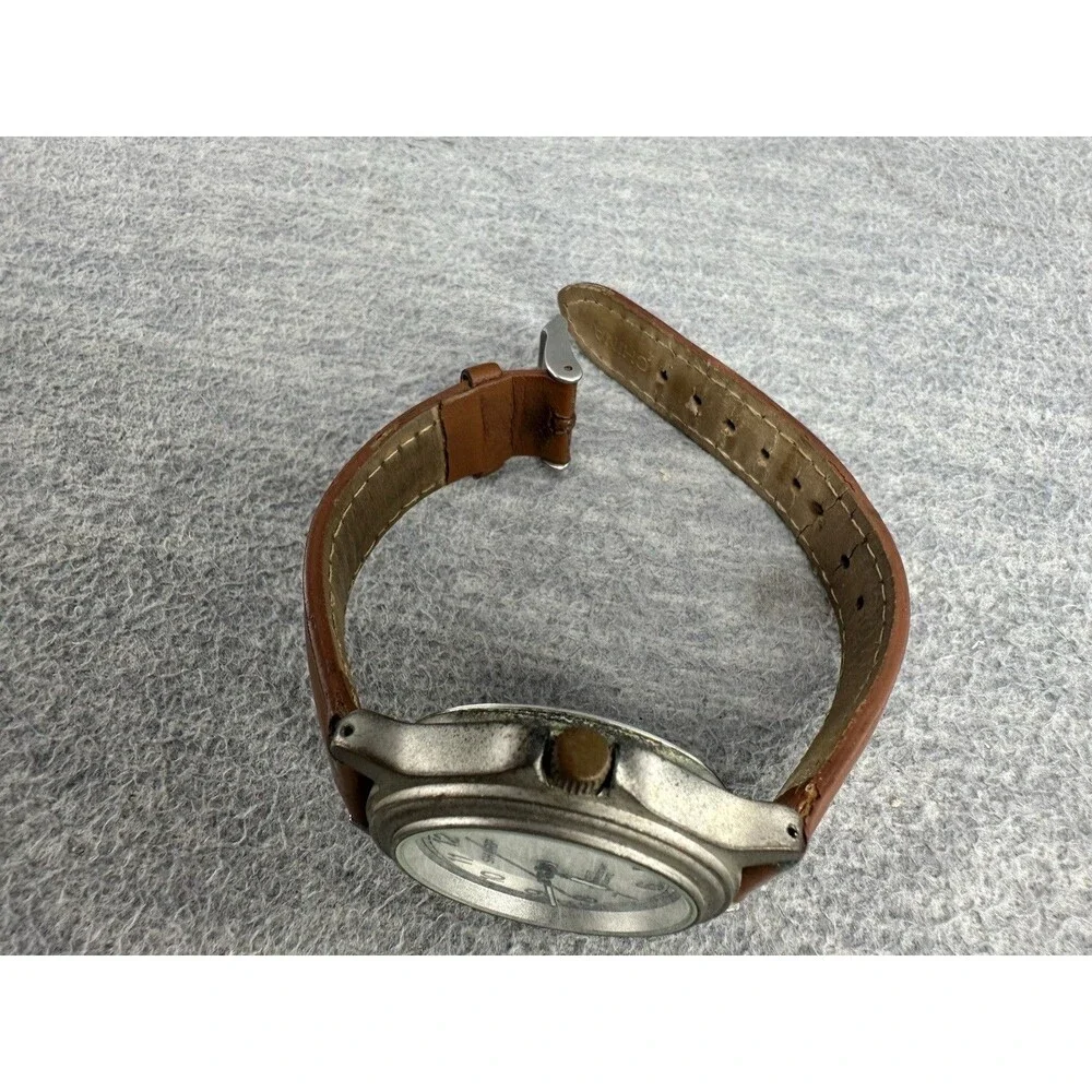 SHARP SHP5721 Silver Tone Brown Leather Band AS